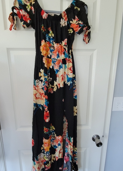 band of gypsies black floral maxi dress Band of Gypsies Button Front Floral Maxi Dress in Navy & Coral